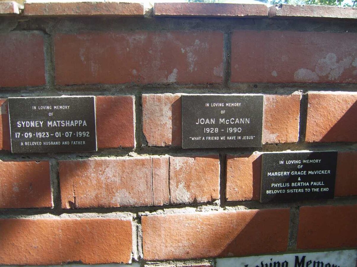 McCANN Joan 1928-1990 :: McVICKER Margery Grace :: PAULL Phyllis Bertha :: MATSHAPPA Sydney 1923-1992