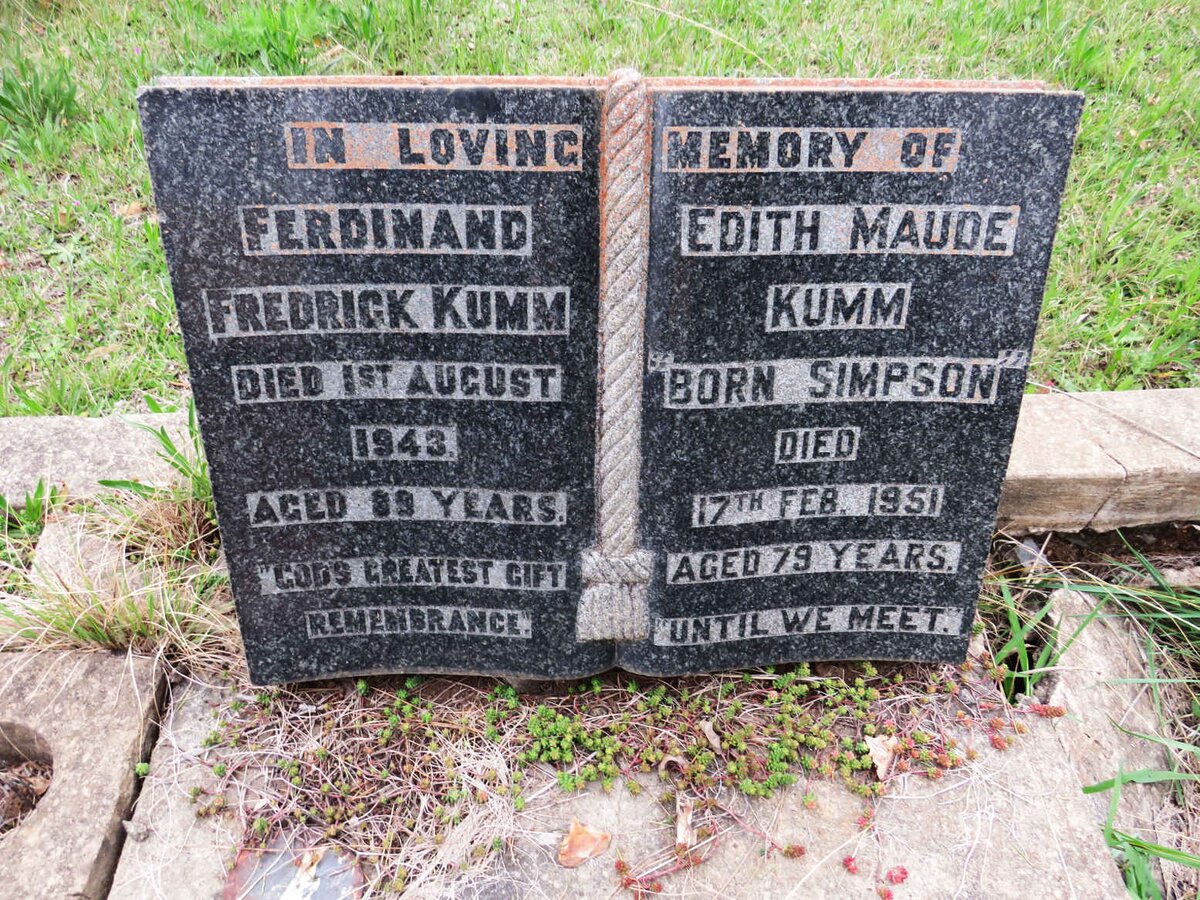 KUMM Ferdinand Fredrick -1943 &amp; Edith Maude SIMPSON -1951