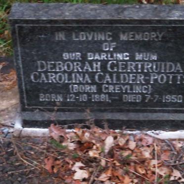 POTTS Deborah Gertrude Carolina, CALDER nee GREYLING 1881-1950