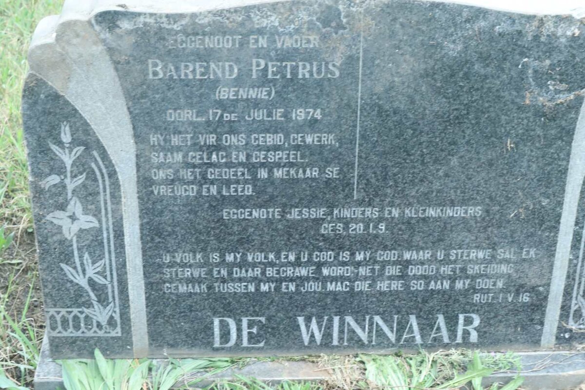 WINNAAR Barend Petrus, de -1974