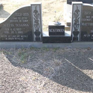 ACKERMAN Mattheus Johannes 1918-1976 &amp; Aletta Susanna 1922-1983