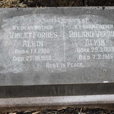 ALKIN  Roland Verrier 1889-1955 &amp; Violet Forbes  1900-1955