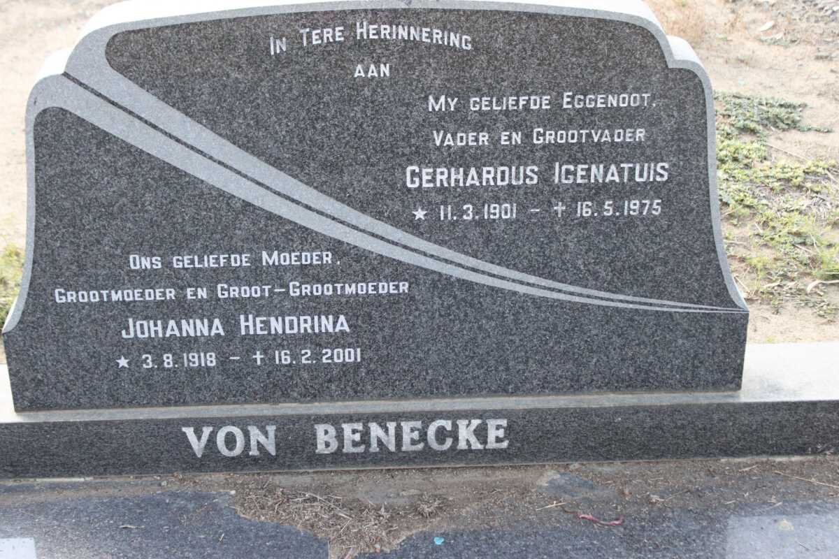 BENECKE Gerhardus Igenatuis, von 1901-1975 &amp; Johanna Hendrina 1918-2001