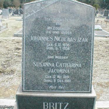 BRITZ Johannes Nicolaas Izak 1895-1958 &amp; Susanna Catharina Jacomina 1891-1961