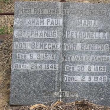 BENECKE Abraham Paul Stephanus, von 1875-1948 &amp; Maria Petronella VAN DE VENTER 1869-1948