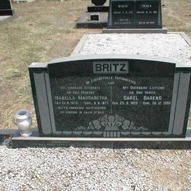 BRITZ Sarel Barend 1920-1990 &amp; Isabella Margaretha 1926-1973