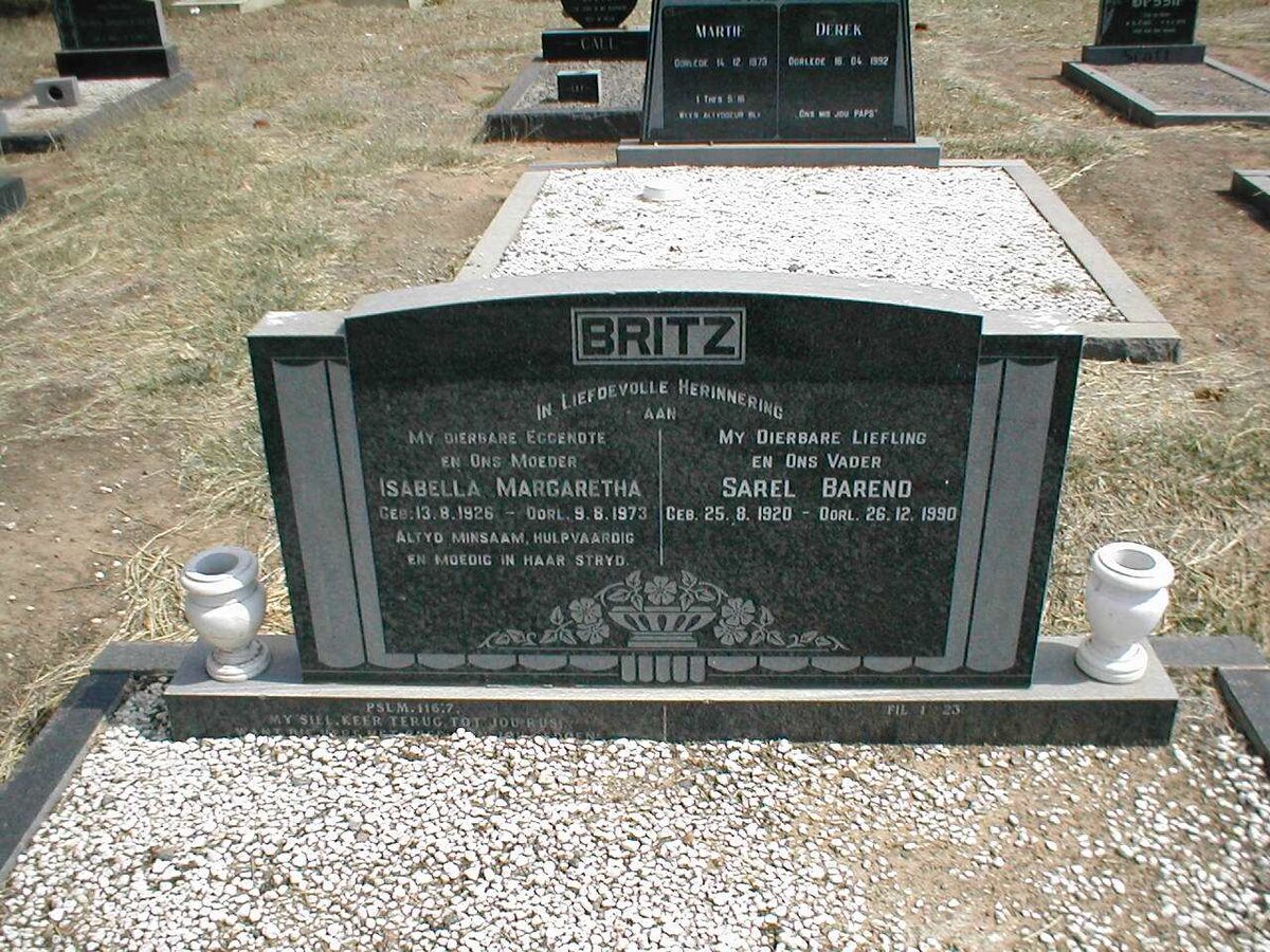BRITZ Sarel Barend 1920-1990 &amp; Isabella Margaretha 1926-1973