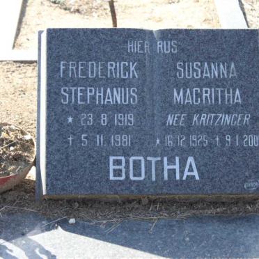 BOTHA Frederick Stephanus 1919-1981 &amp; Susanna Magritha KRITZINGER 1925-2001