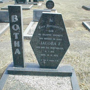BOTHA Jacoba F. nee VAN DER WESTHUIZEN 1916-1972