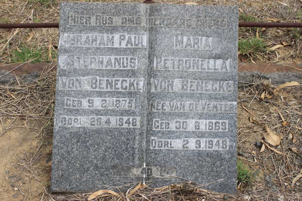 BENECKE Abraham Paul Stephanus, von 1875-1948 &amp; Maria Petronella VAN DE VENTER 1869-1948