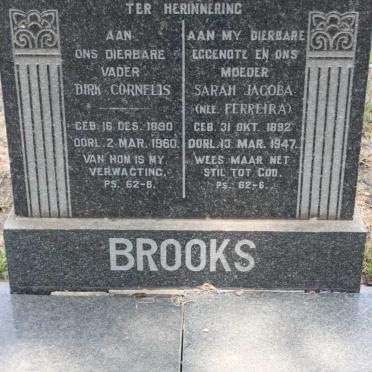 BROOKS Dirk Cornelis 1890-1960 &amp; Sarah Jacoba FERREIRA 1892-1947
