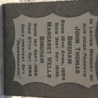 BINGHAM John Thomas 1854-1936 &amp; Margaret Wells 1860-1936