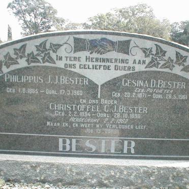 BESTER Philippus J.J. 1865-1960 &amp; Gesina D. POTGIETER 1871-1961 :: BESTER Christoffel C.J. 1894-1898