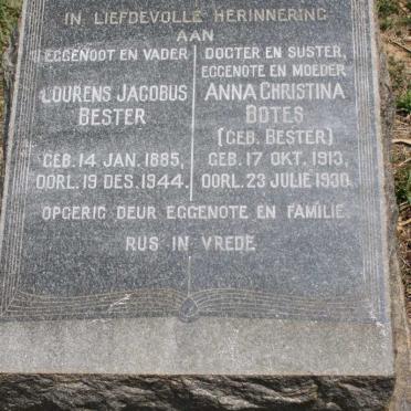 BESTER Lourens Jacobus 1885-1944 :: BOTES Anna Christina nee BESTER 1913-1930