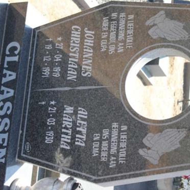 CLAASSEN Johannes Christiaan 1919-1991 &amp; Aletta Martha 1930-