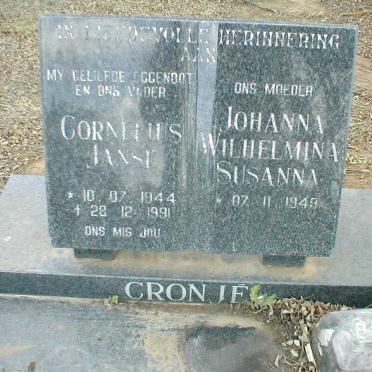 CRONJE Cornelius Janse 1944-1991 &amp; Johanna Wilhelmina Susanna 1948-