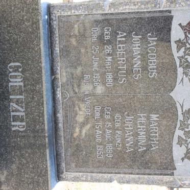 COETZER Jacobus Johannes Albertus 1880-1956 &amp; Martha Hermina Johanna KUNZ 1889-1953