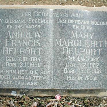 DELPORT Andrew Francis 1884-1960 &amp; Mary Marguerite LANGFORD 1882-1968