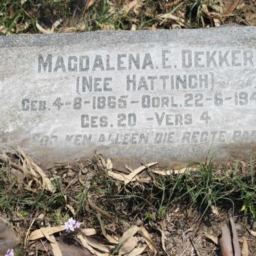 DEKKER Magdalena E. nee HATTINGH 1865-1945