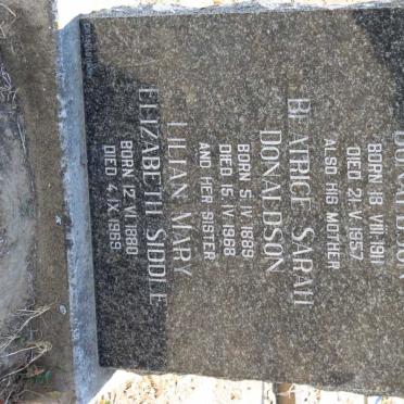 DONALDSON Beatrice Sarah 1889-1968 :: DONALDSON William Siddle 1911-1957 :: SIDDLE Lilian Mary Elizabeth 1880-1969