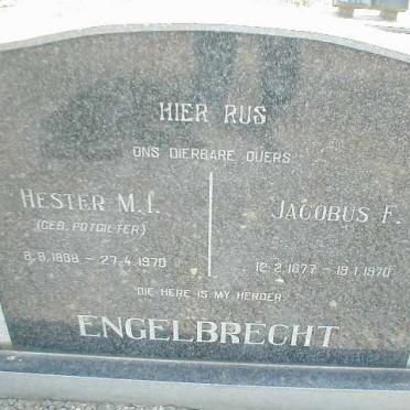 ENGELBRECHT Jacobus F. 1877-1970 &amp; Hester M.I. POTGIETER 1888-1970