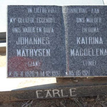 EARLE Johannes Mathysen 1926-1992 &amp; Katrina Magdelena 1927-