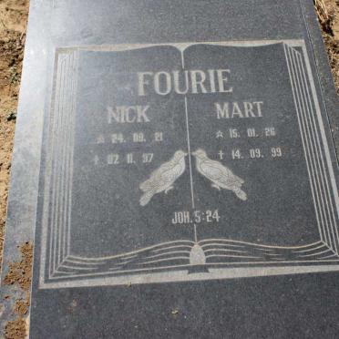 FOURIE Nick 1921-1997 &amp; Mart 1926-1999