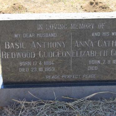 GUDGEON Basil Anthony Redwood 1884-1953 &amp; Anna Catharina Elizabeth 1887-
