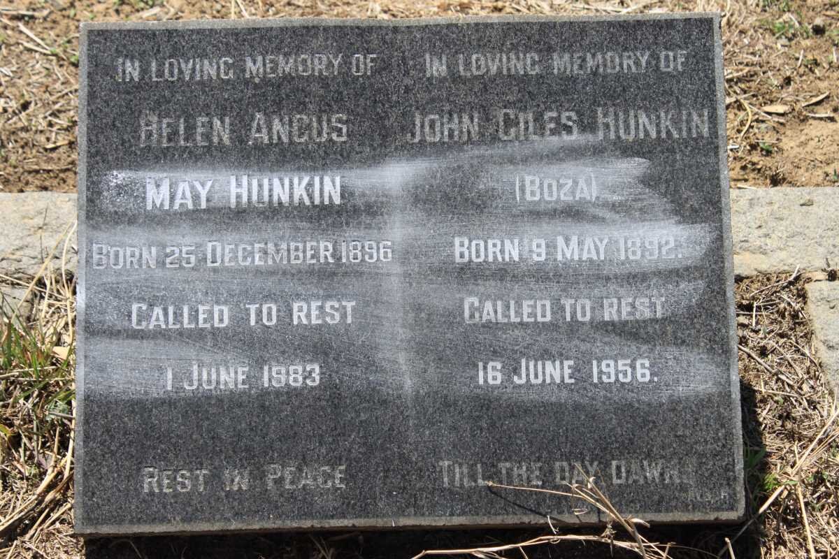 HUNKIN John Giles 1892-1956 &amp; Helen Angus May 1896-1983