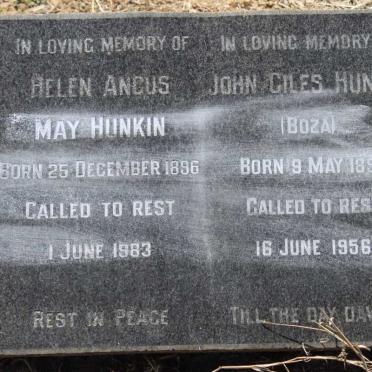 HUNKIN John Giles 1892-1956 &amp; Helen Angus May 1896-1983