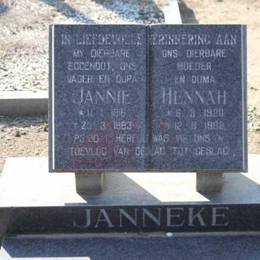 JANNEKE Jannie 1916-1983 &amp; Hennah 1920-1988