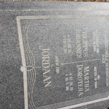 JORDAAN Philippus Johannes 1921-1993 &amp; Martha Doroteha 1926-1996