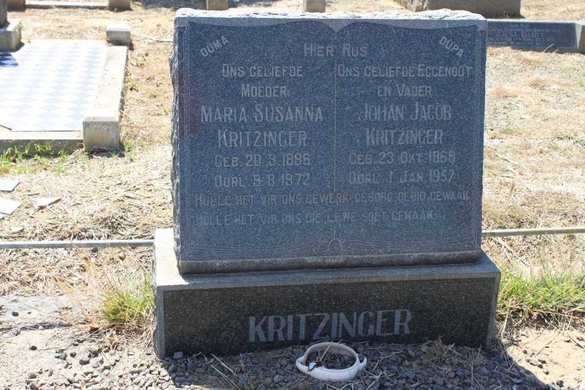 KRITZINGER Johan Jacob 1868-1957 &amp; Maria Susanna 1886-1972