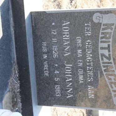 KRITZINGER Adriana Johanna 1926-1983