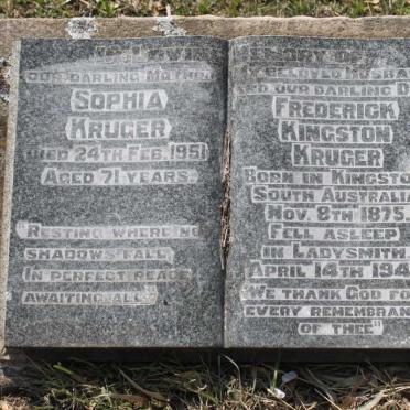 KRUGER Frederick Kingston 1875-1945 &amp; Sophia -1951