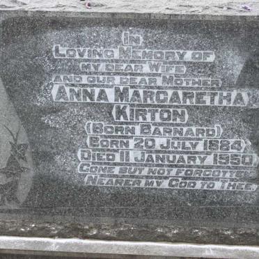 KIRTON Anna Margaretha nee BARNARD 1884-1950