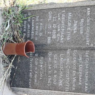 LABUSCHAGNE Antonis Christoffel 1880-1943 &amp; Anna Magrietha VAN ZYL 1898-1981