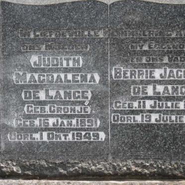 LANGE Berrie Jacobus, de 1888-1945 &amp; Judith Magdalena CRONJE 1891-1949