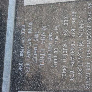 MACAULAY James 1878-1943 &amp; Maria Ethel EMMETT 1878-1958