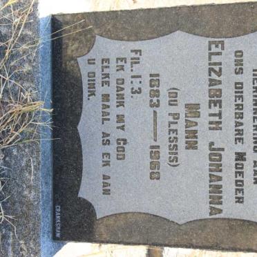 MANN Elizabeth Johanna nee DU PLESSIS 1883-1968