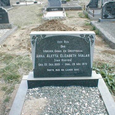 MALAN Anna Aletta Elizabeth nee VAN ROOYEN 1899-1970
