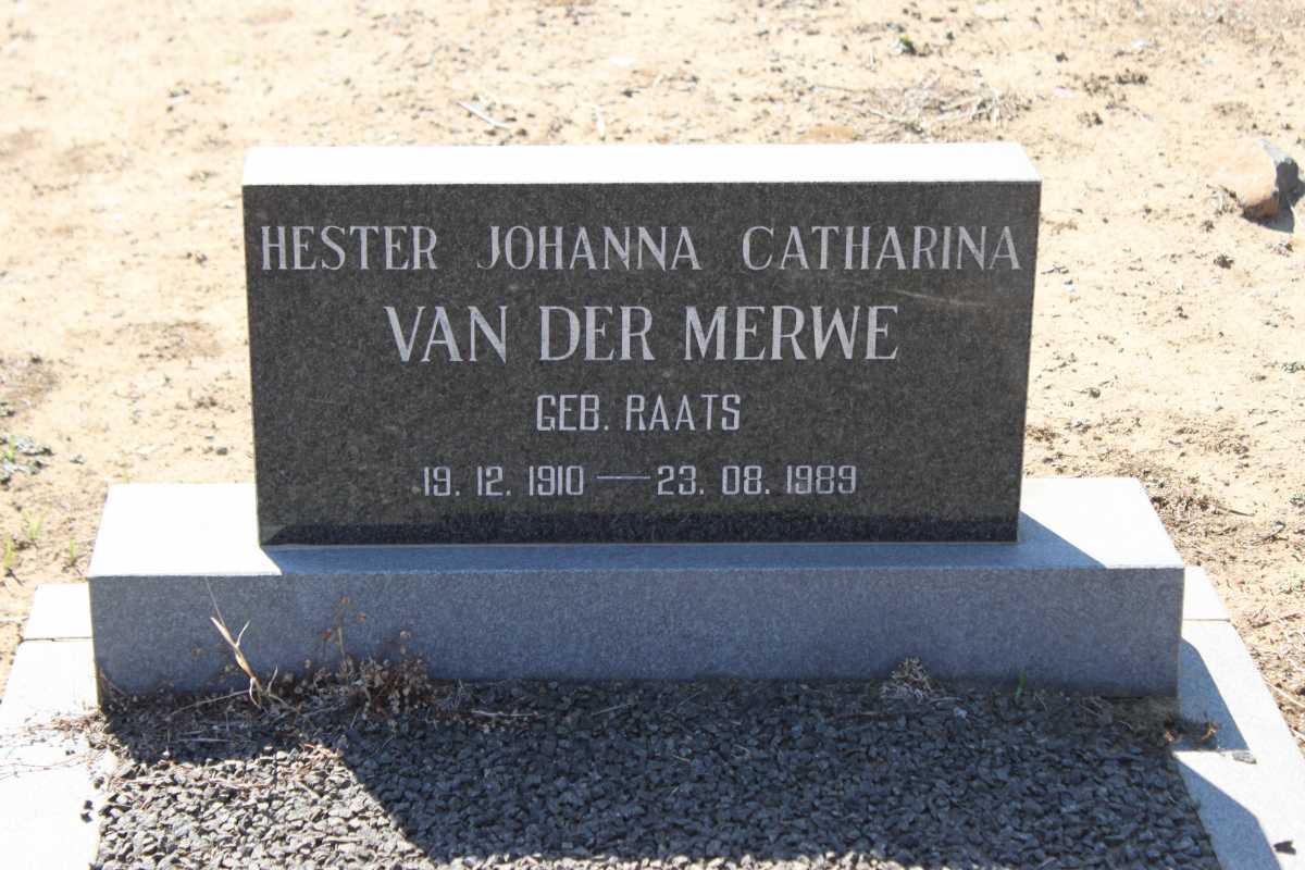 MERWE Hester Johanna Catharina, van der nee RAATS 1910-1989 