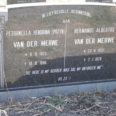 MERWE Hermanus Albertus, van der 1932-1979 &amp; Petronella Hendrina POZYN 1925-1996