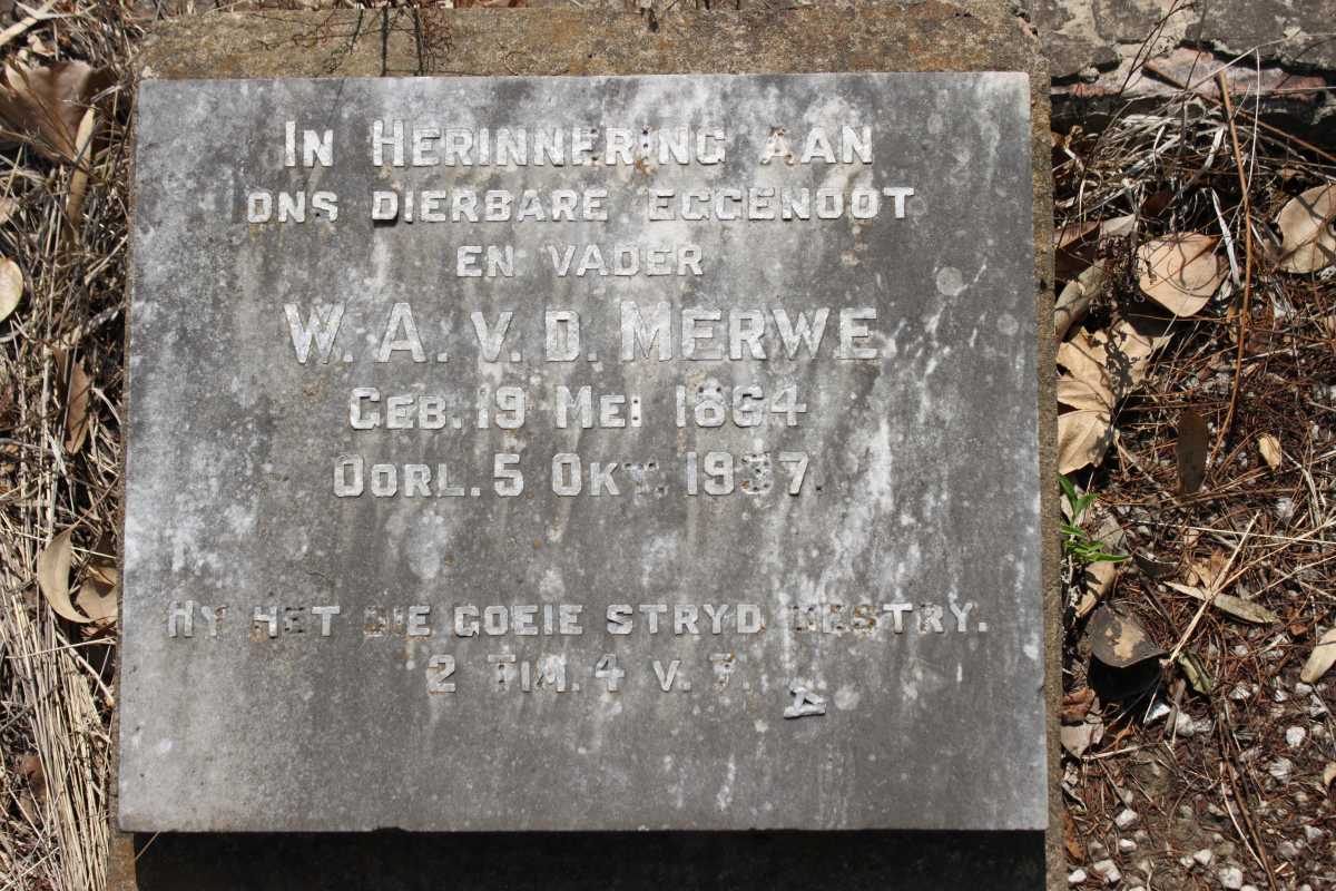 MERWE W.A., v.d. 1864-1937