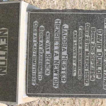 NEWTON David Dunlop 1864-1950 &amp; Jacoba Hester Henrietta VAN REENEN -1952