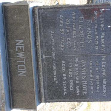 NEWTON James Hope -1953 &amp; Francis Elizabeth -1957