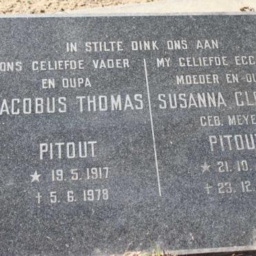 PITOUT Jacobus Thomas 1917-1978 &amp; Susanna Cloudina MEYER 1925-1976