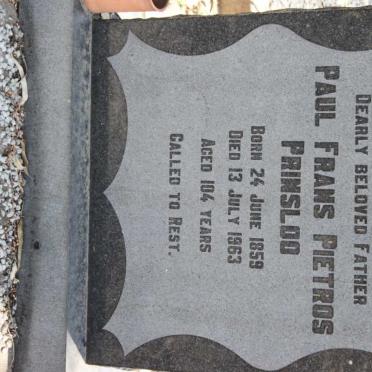 PRINSLOO Paul Frans Pietros 1859-1963