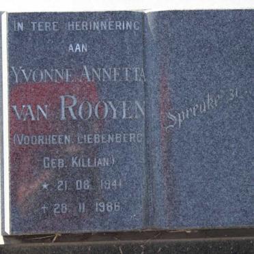 ROOYEN Yvonne Anetta, van voorheen LIEBENBERG nee KILLIAN 1941-1986 