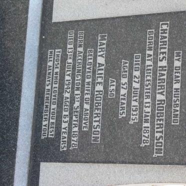 ROBERTSON Charles Harry 1878-1935 &amp; Mary Alice ACCRINGTON 1878-1942